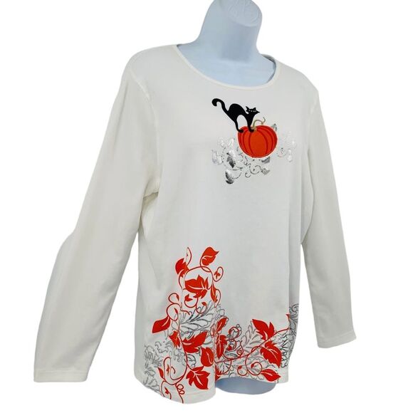 Mercer Street Black Cat and Pumpkin Long Sleeve Thick Knit Shirt - Picture 2 of 10